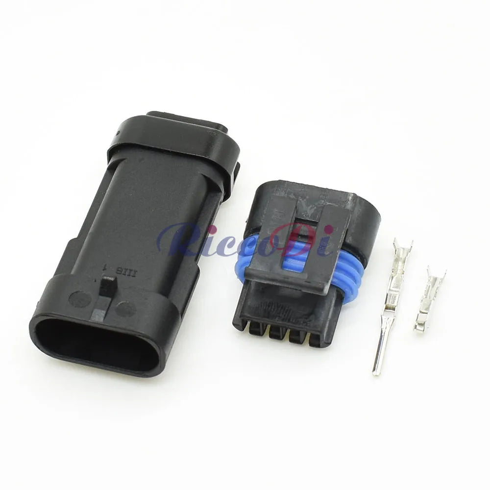 Close-up view of 4 Pin Black Sealed Auto Wire Harness Connector terminals Female Male