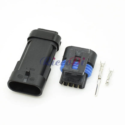 Close-up view of 4 Pin Black Sealed Auto Wire Harness Connector terminals Female Male
