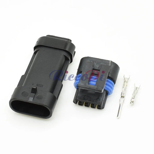 Close-up view of 4 Pin Black Sealed Auto Wire Harness Connector terminals Female Male