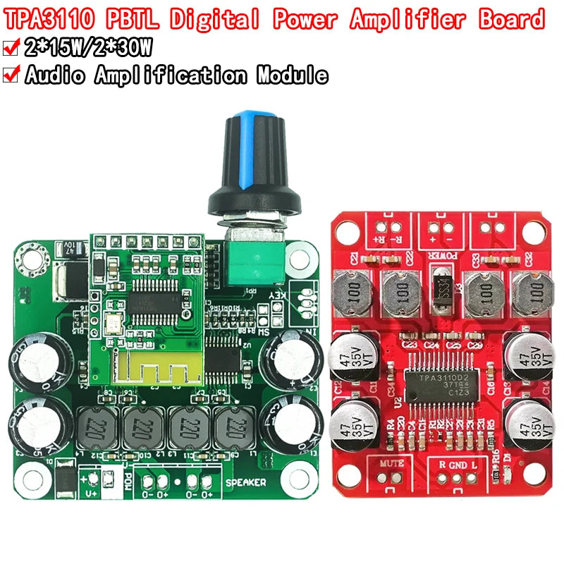 Bluetooth 4.2 dual-channel TPA3110 stereo audio amplifier board, 15W/30W per channel, suitable for USB portable speakers and car audio systems