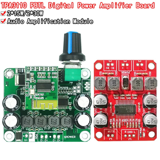Bluetooth 4.2 dual-channel TPA3110 stereo audio amplifier board, 15W/30W per channel, suitable for USB portable speakers and car audio systems