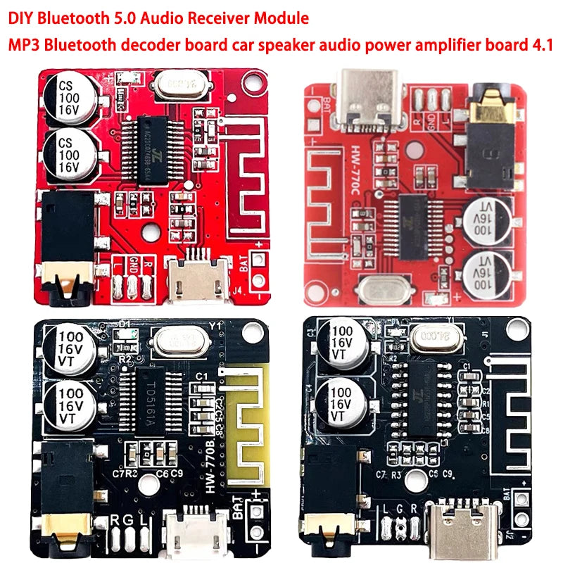 Bluetooth 5.0 audio receiver MP3 decoder board with car speaker audio power amplifier, version 4.1, suitable for DIY audio and car projects