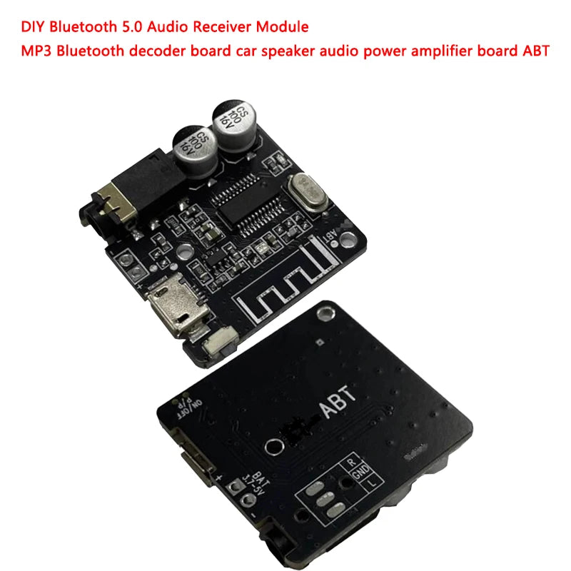 DIY Bluetooth 5.0 audio receiver module with MP3 decoder and car speaker amplifier board ABT for audio projects and DIY electronics