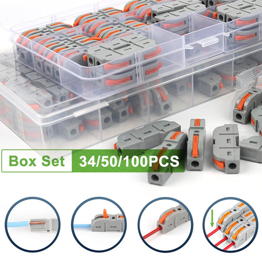 Boxed lever wire connectors for 28-12 AWG wires