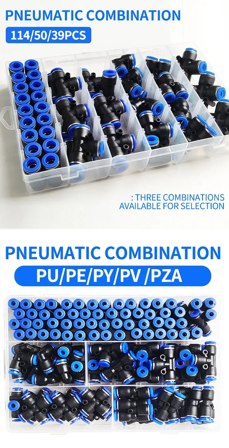 Series of boxed pneumatic fittings PU-12, PE-12, PZA-12, PY-12, PV-12 quick release connectors for 4mm hose couplings