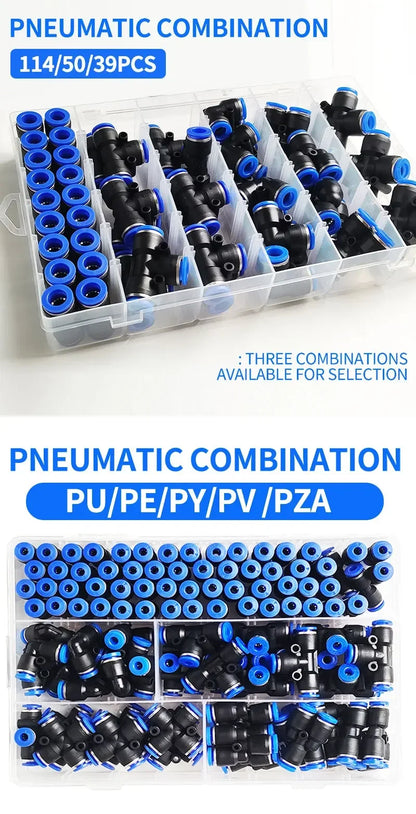 Series of boxed pneumatic fittings PU-12, PE-12, PZA-12, PY-12, PV-12 quick release connectors for 4mm hose couplings