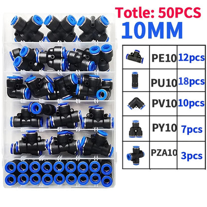 Boxed pneumatic fittings PU-10 PE-10 PZA-10 PY-10 PV-10 quick release connectors kit for 4mm plastic hose couplings