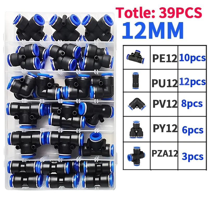 Boxed pneumatic fittings PU-12 PE-12 PZA-12 PY-12 PV-12 quick release connectors kit for 4mm plastic hose couplings