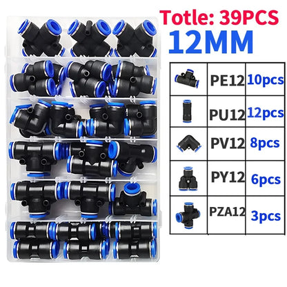 Boxed pneumatic fittings PU-12 PE-12 PZA-12 PY-12 PV-12 quick release connectors kit for 4mm plastic hose couplings