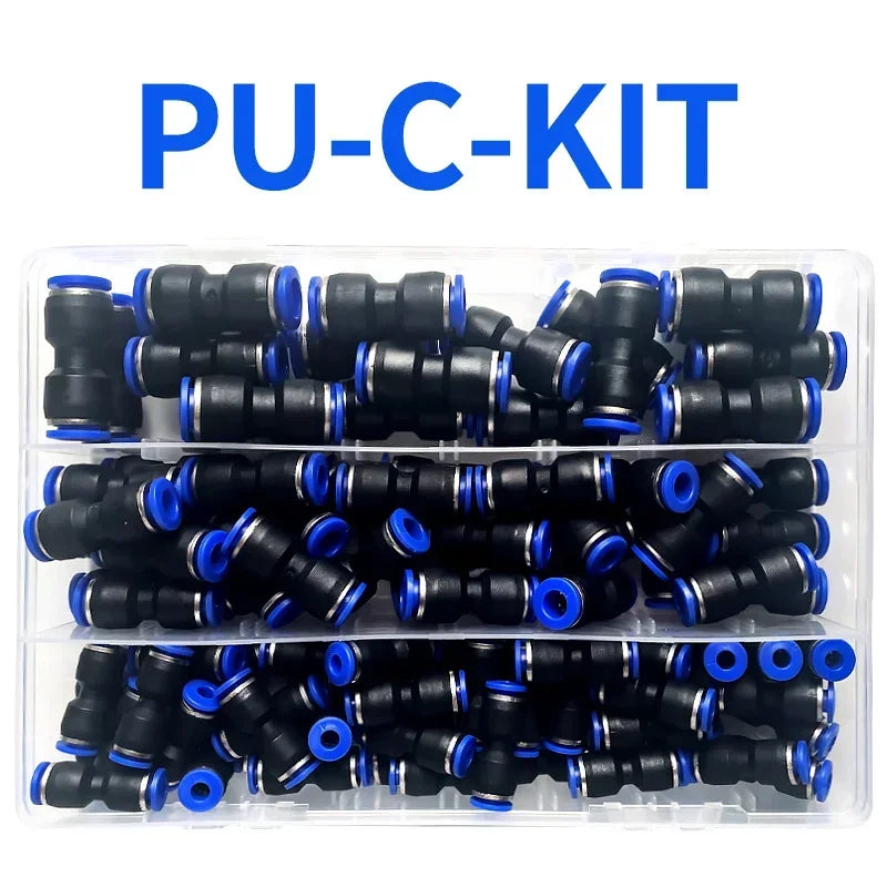 Boxed PU pneumatic fittings assortment kit 23 60 80 100 PCS with straight quick connectors