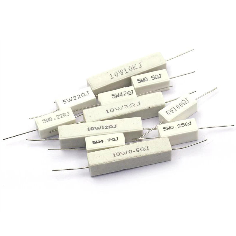 BPR56 ceramic power resistors, 5W and 10W, 0.1Ω to 10KΩ cement resistors for electronics and DIY projects