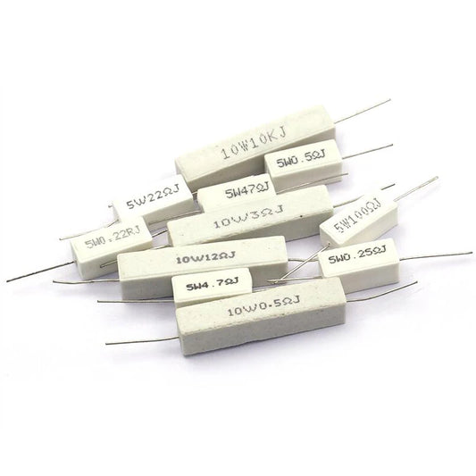 BPR56 ceramic power resistors, 5W and 10W, 0.1Ω to 10KΩ cement resistors for electronics and DIY projects