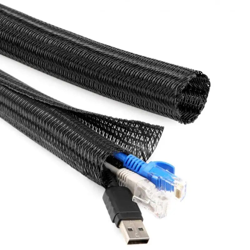 Self-closed braided cable sleeve wire organizer