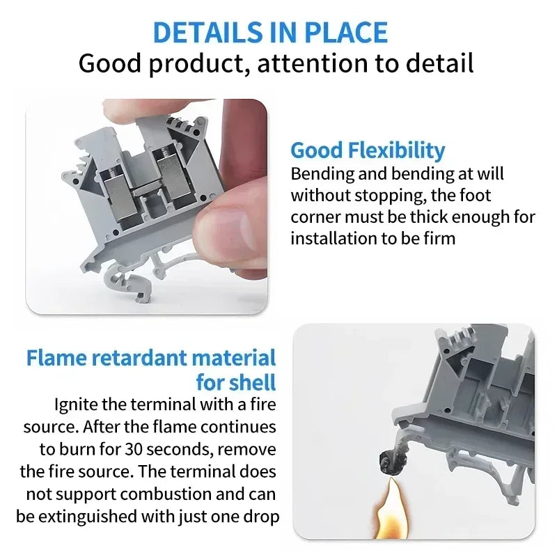 Structure of premium brass UK screw clamp connector for wiring, DIN rail mounted, sizes UK1.5N–50N