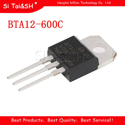 BTA12-600C high-power triac in TO-220 package, 12A 600V semiconductor switch for AC power control and electronics projects