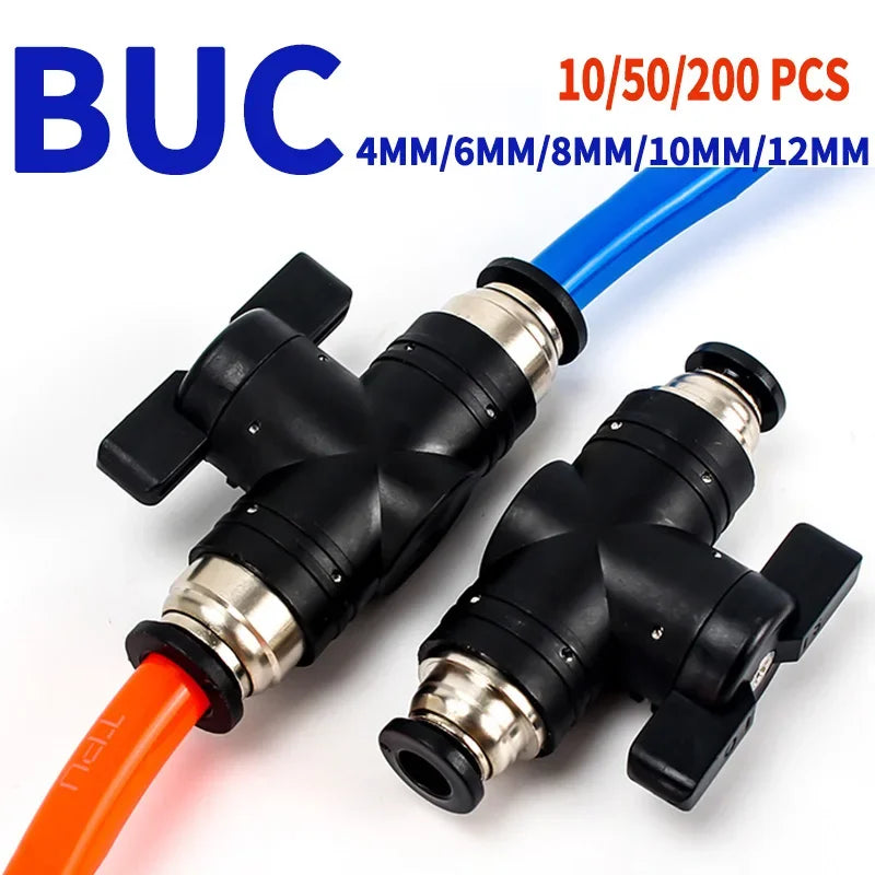 BUC pneumatic manual valve straight head quick coupling steering switch manual ball valve for air hose 4mm, 6mm, 8mm, 10mm, 12mm