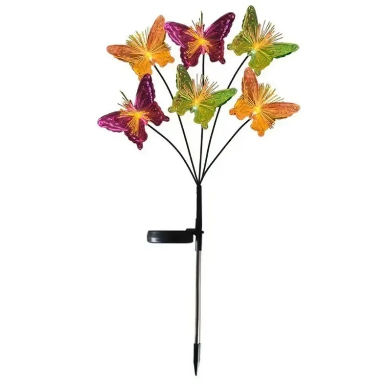 Close-up of butterfly fiber optic flower LED lamp structure for garden lighting