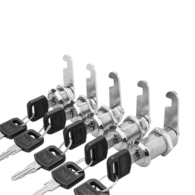 Close-up of cabinet cam lock cylinder, two-sided keyed alike, 16MM-30MM, suitable for mailbox, file drawer, and compartment security