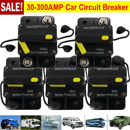 Car circuit breaker fuse reset 30–300A 12V–48V DC, waterproof for auto and boat electrical equipment