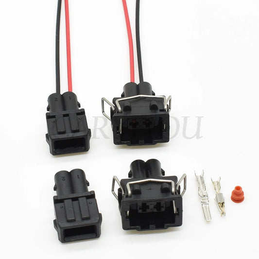 detailed view of 2 pin male and female wiring harness connector for automotive waterproof applications 357 972 762 / 357 972 752