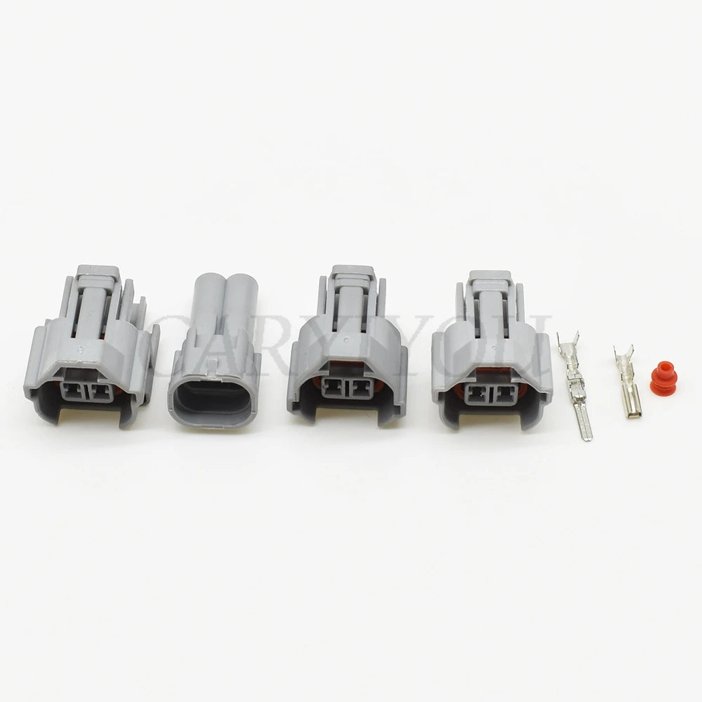 detailed view of 2 pin male female automotive fuel injector connector for secure engine wiring installation
