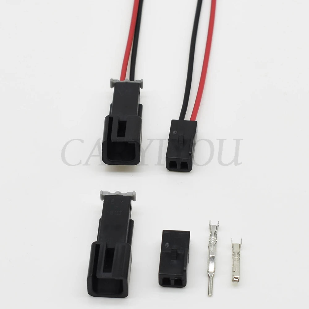 Side view of 2 pin automotive cable socket showing male and female terminals for secure connection
