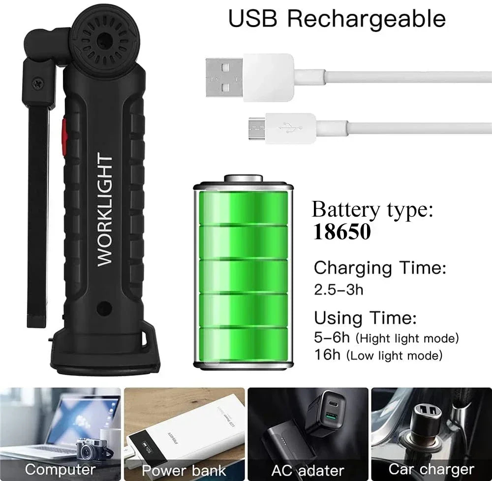 Portable COB LED work light for car repair and maintenance