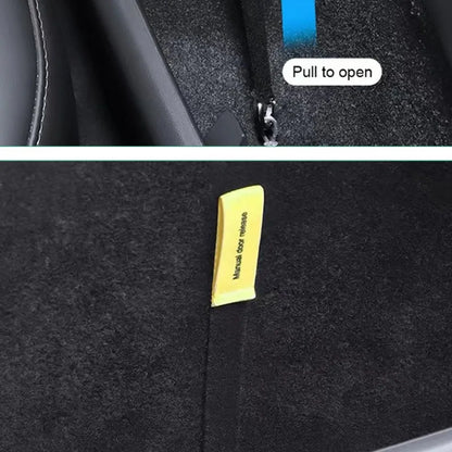 Rear door emergency pull rope handle for vehicle safety and emergency access