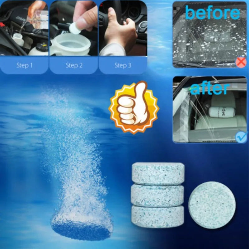 Car windshield cleaning effervescent tablet tool