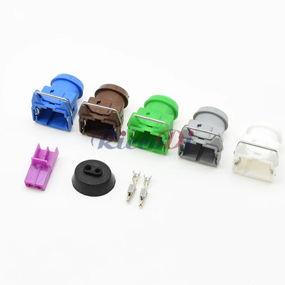 close-up of female 2 pin automotive fuse connector showing sturdy terminal wiring for secure installation