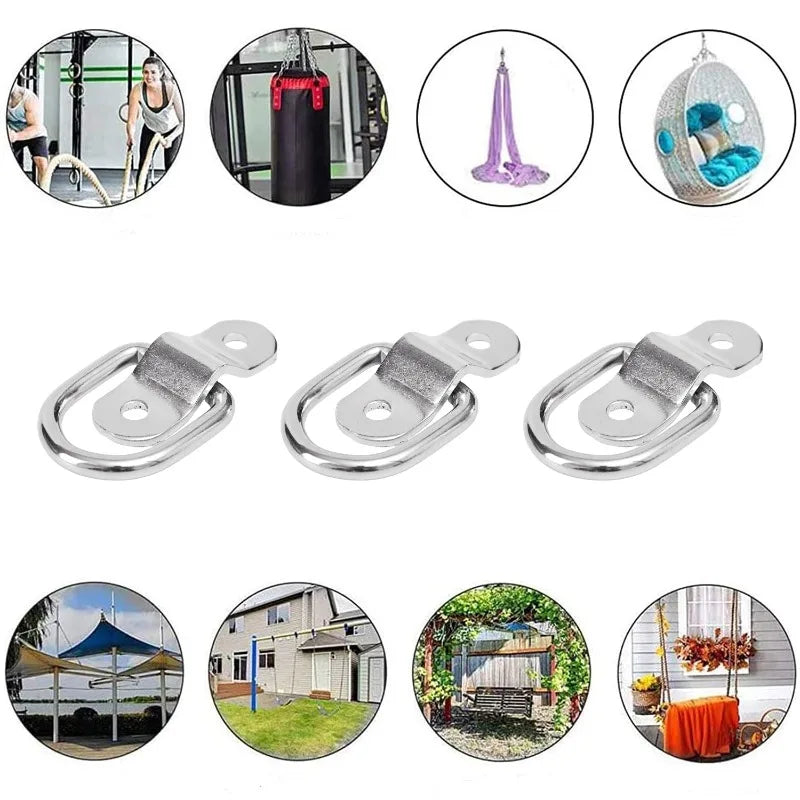 Cargo fastening D ring clip for rope and straps