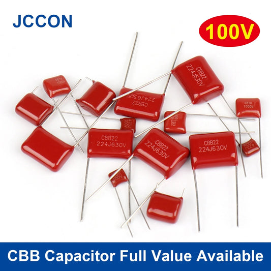 CBB polypropylene film capacitors, 100V, 5MM/8MM, capacitance range 100pF–330nF, suitable for electronic circuits and DIY projects