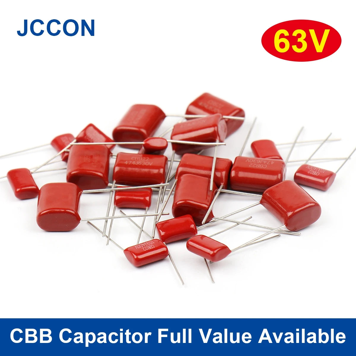CBB polypropylene film capacitors, 63V, 5MM, capacitance range 100pF–330nF, suitable for electronic circuits, power supplies, and DIY projects
