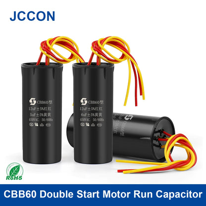 CBB60 dual start capacitor 6µF+4µF for washing machine motors, high stability, flame-retardant, with high insulation resistance