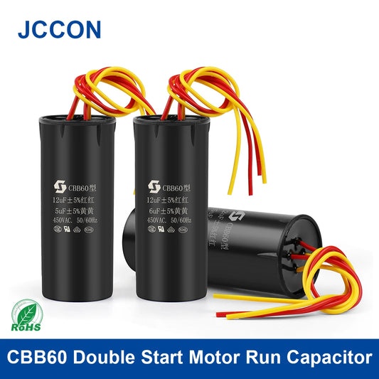 CBB60 dual start capacitor 6µF+4µF for washing machine motors, high stability, flame-retardant, with high insulation resistance