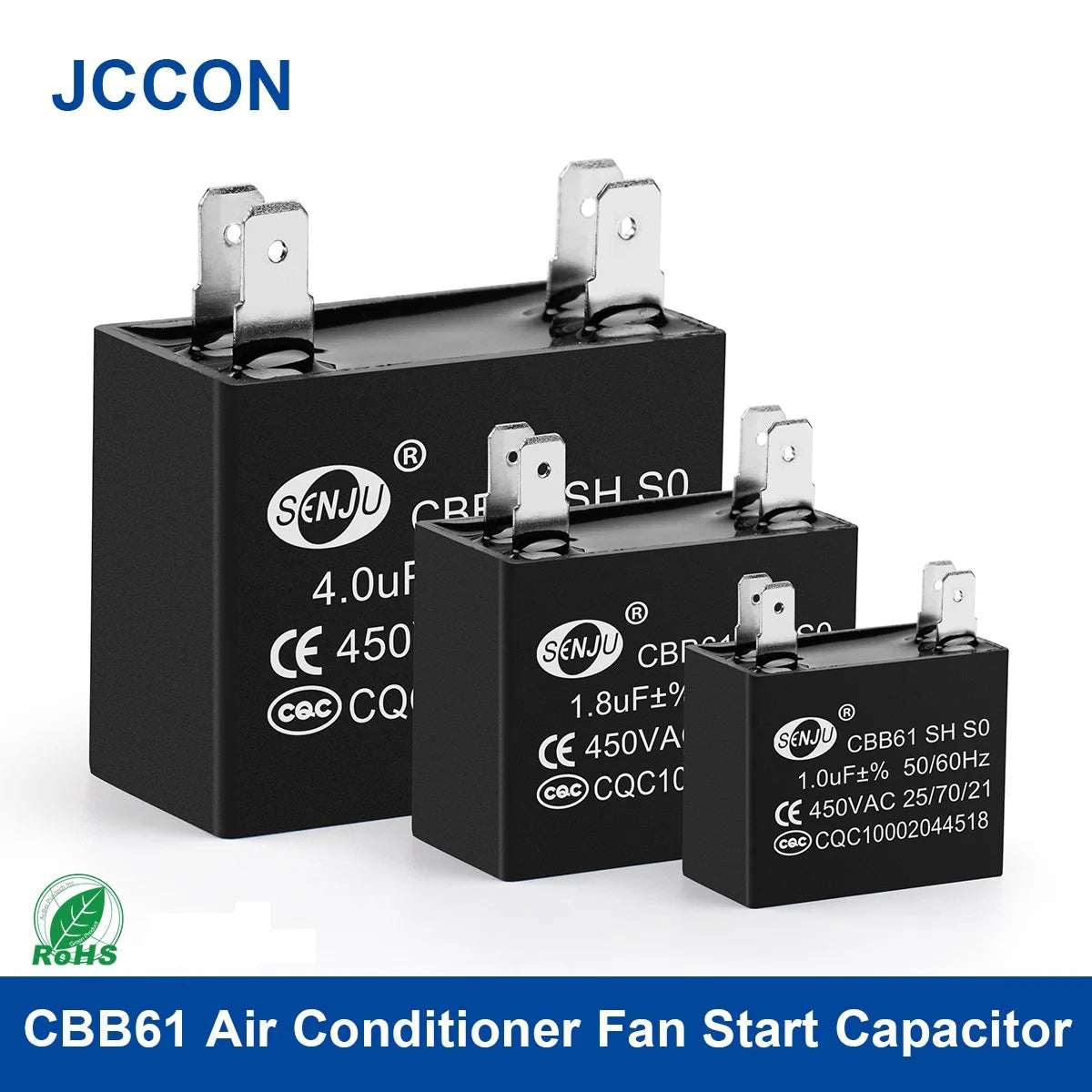 CBB61 air conditioner fan motor run and start capacitor, 450V, capacitance 1µF–4.5µF, suitable for external fan motors and HVAC systems