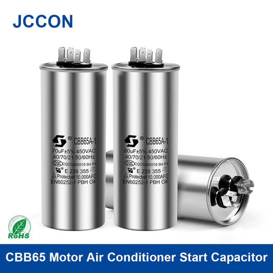 CBB65 motor capacitor for air conditioner compressors, 450V AC, capacitance 5µF–50µF, reliable start and run performance for HVAC systems