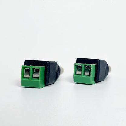 dc power terminal block connector showing screw locking structure for secure wire connection