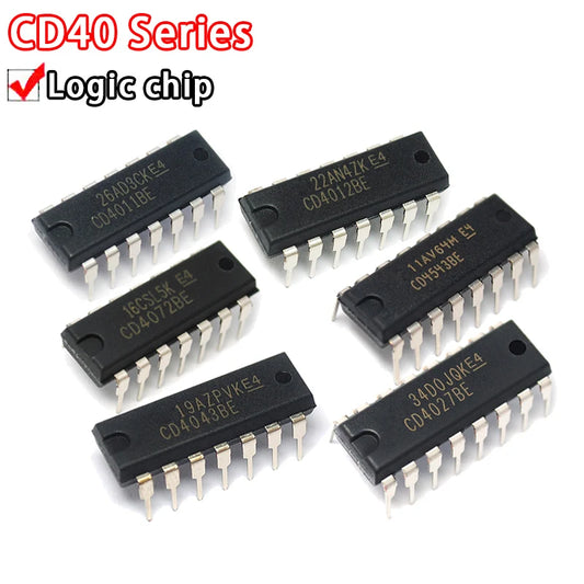 CD4000 series DIP-14 digital logic IC chip set including CD4001BE, CD4011BE, CD4012BE, CD4013BE, CD4016BE, CD4024BE, CD4025BE, CD4030BE, CD4047BE, CD4066BE