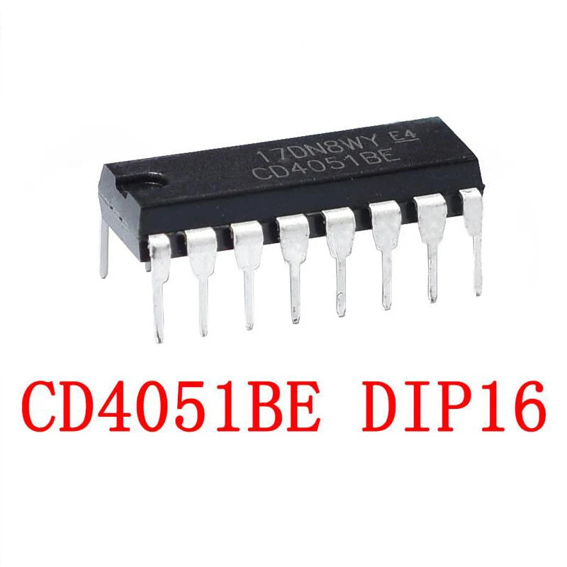 CD4051BE analog multiplexer IC in DIP-16 package, high-performance CD4051B CMOS chip for electronics circuits and DIY projects