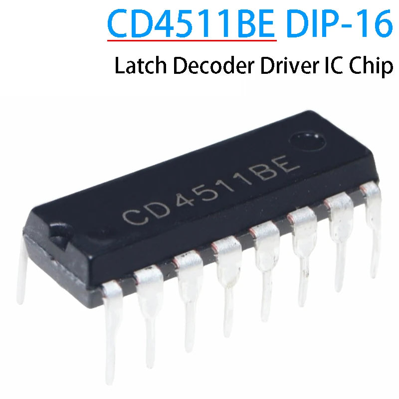 CD4511BE latch decoder driver IC in DIP-16 package, suitable for electronics circuits, digital displays, and DIY projects
