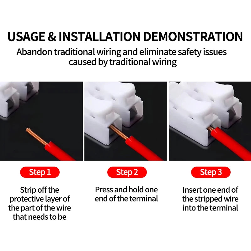 Structure of CH2 CH3 quick push wire connector, spring loaded terminal block for safe and flame retardant electrical connections