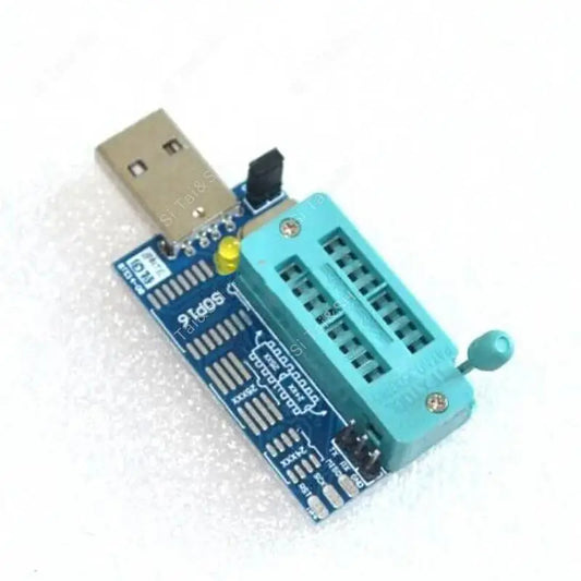 CH341 USB BIOS programmer module with LCD, compatible with MX25L6405, W25Q64, and 24/25 series ICs, ideal for flashing, reading, and writing BIOS chips
