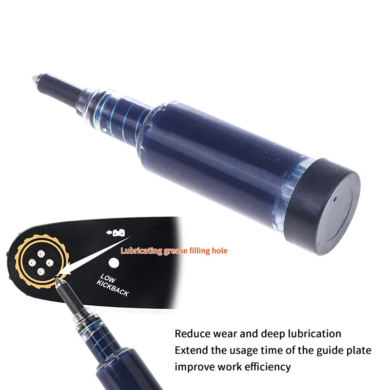 Chainsaw grease tool with brush for guide bar maintenance and lubrication