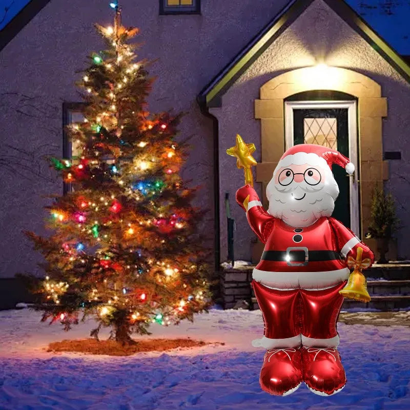 Set of Christmas foil balloons, giant Santa Claus and gingerbread man, ideal for Xmas party air decoration