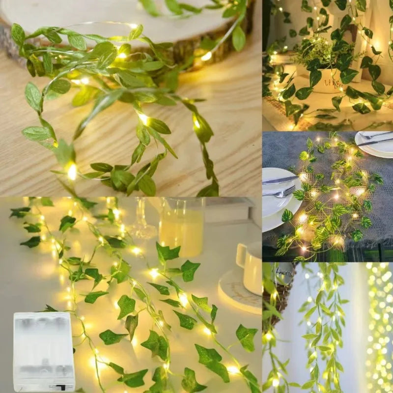 Christmas battery powered 2M-10M LED ivy fairy lights artificial green leaf string for home and wedding