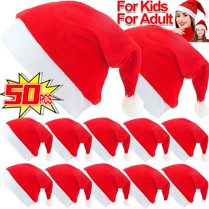 50/1PCS adults and kids Christmas hats, non-woven fabric Santa Claus Xmas cap for Merry Christmas and New Year party festival decor gift