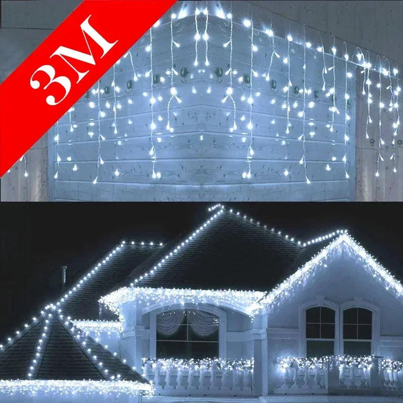 Christmas icicle light decorations outdoor garden street droop LED lamp curtain string fairy garland for eaves