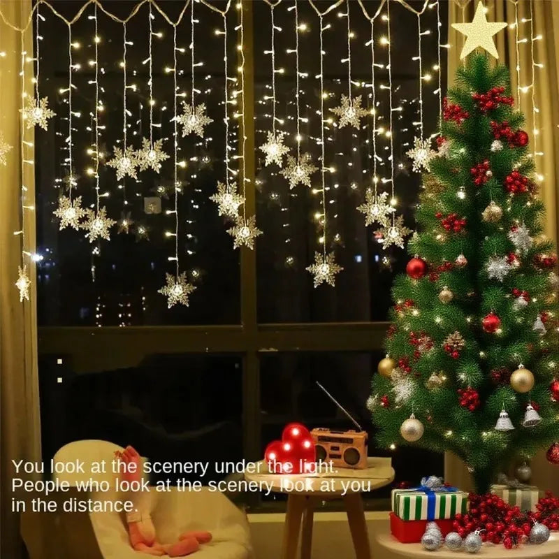 Christmas holiday LED snowflakes flashing fairy curtain lights 32M waterproof