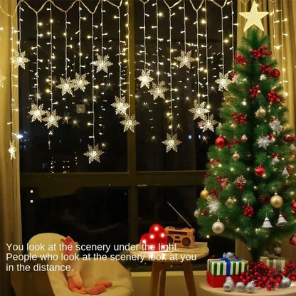 Christmas holiday LED snowflakes flashing fairy curtain lights 32M waterproof